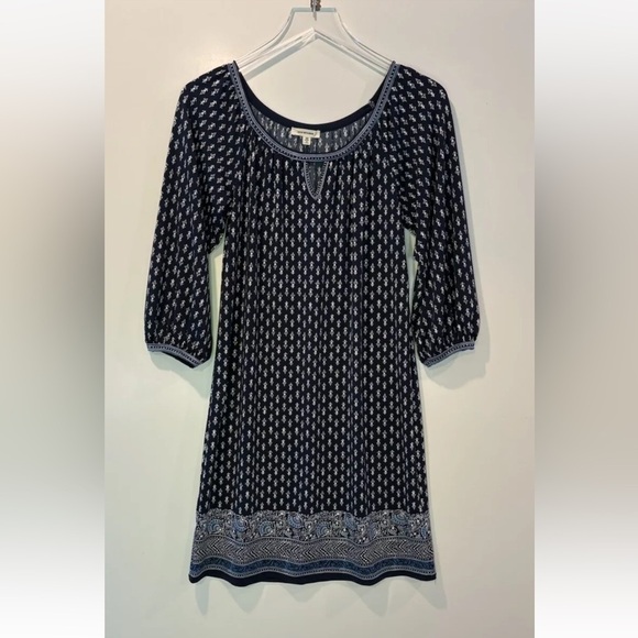 Max Studio Blue Geometric Print Stretch Jersey Knit Shift Dress Womens XS (1601) - Picture 1 of 5